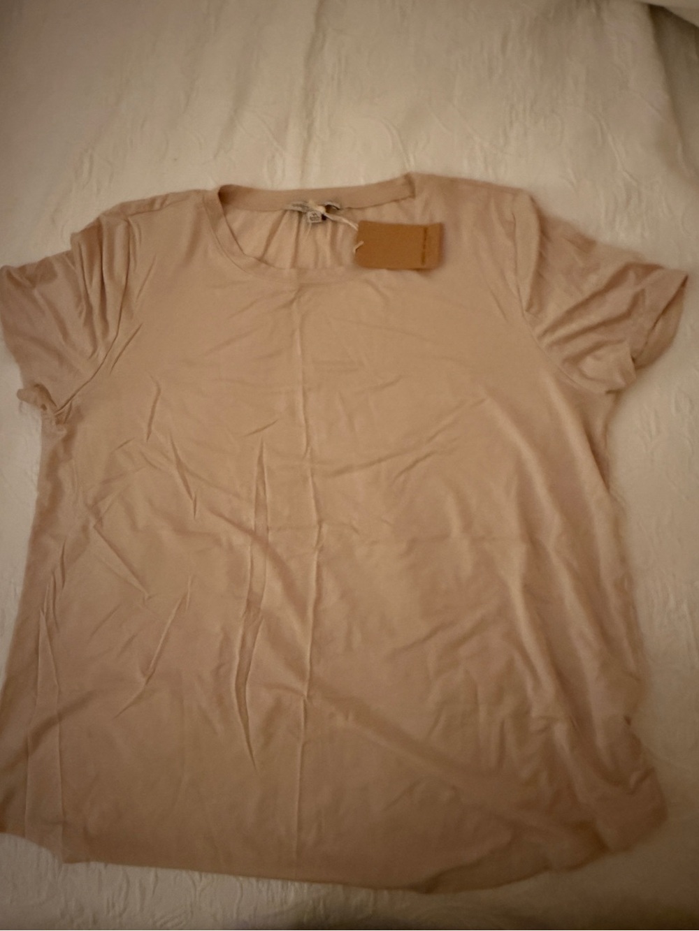 Green Envelope Short Sleeve Crew Neck Top - Light Beige